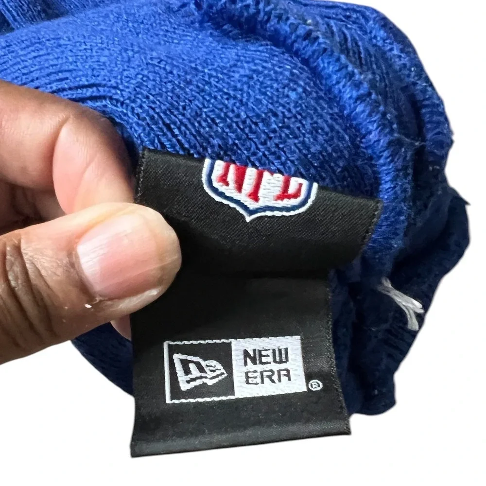 New Era Men's Beanie m Blue Grey Red NY Giants Pom Knit Hat - OSFM
